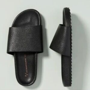 Anthropologie Black Faux Leather Slides